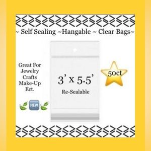50ct~ 3x5.5” self seal cello bags crystal clear hanger style 🪻🆕🪻